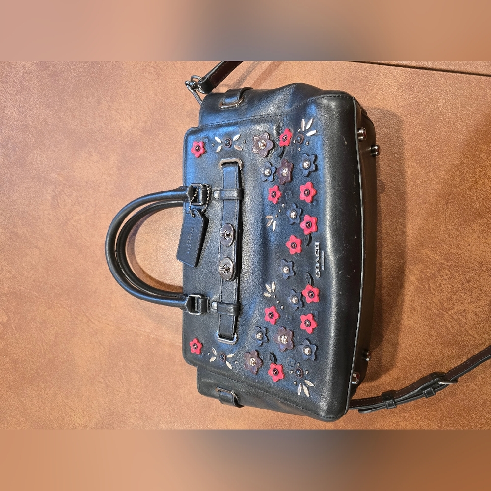 BLAKE CARRYALL 25 IN NATURAL REFINED LEATHER WITH FLORAL APPLIQUE COACH F59450 - Picture 2 of 12